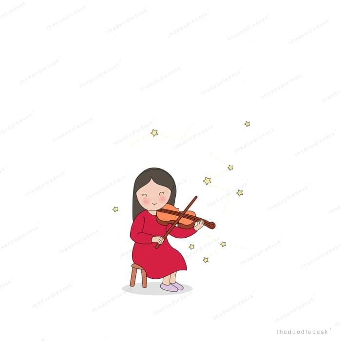 Girl in a red dress playing a violin