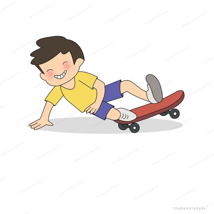 Boy tumbling off a skateboard onto the ground