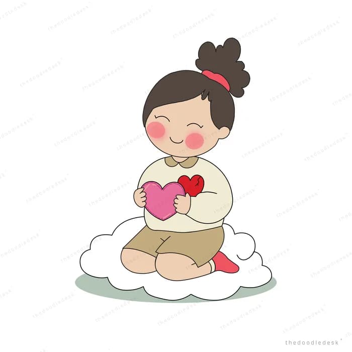 Baby sitting on a fluffy cloud hugging a red heart