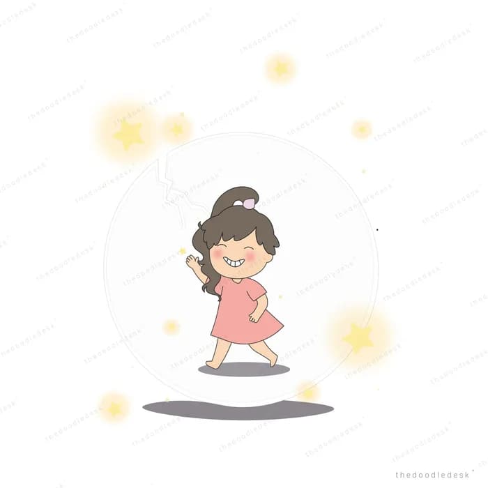 Girl in a white dress dancing on a small stage surrounded by golden glowing lights