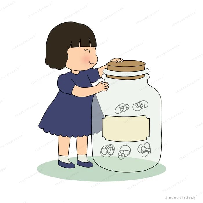 Boy carrying a large corked glass jar with small fish inside
