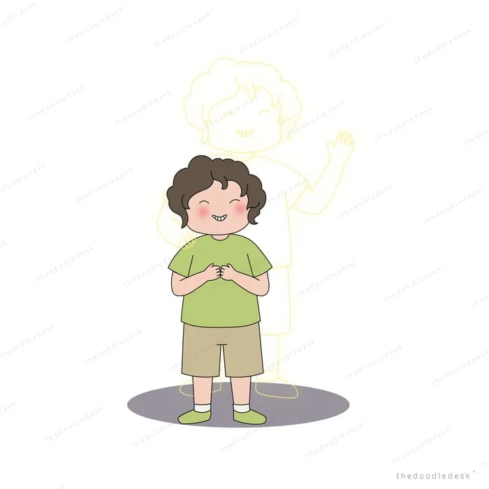 Boy standing holding a tiny seedling with a soft glow rising above him
