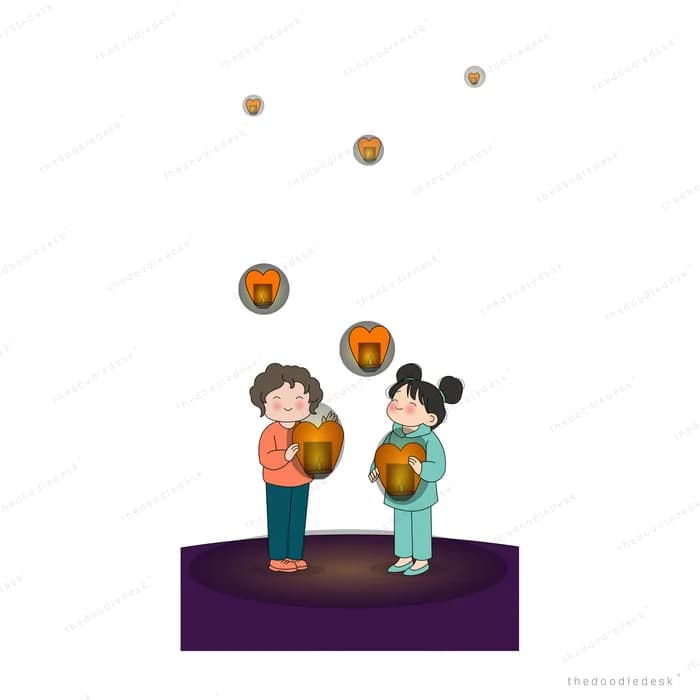 Two children on a purple platform tossing orange balls into the air