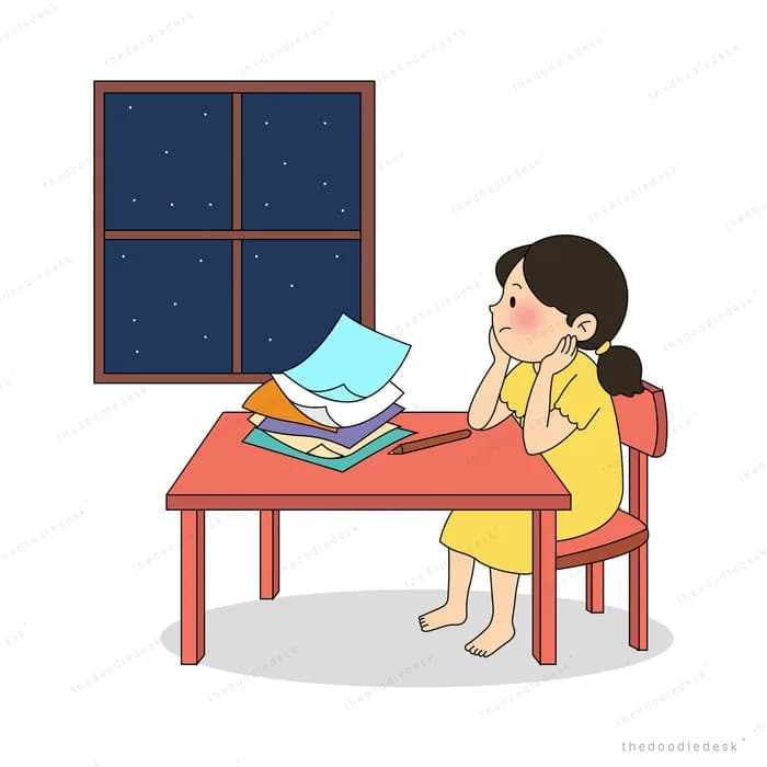 Woman resting her chin on her hand studying a blue paper on the desk