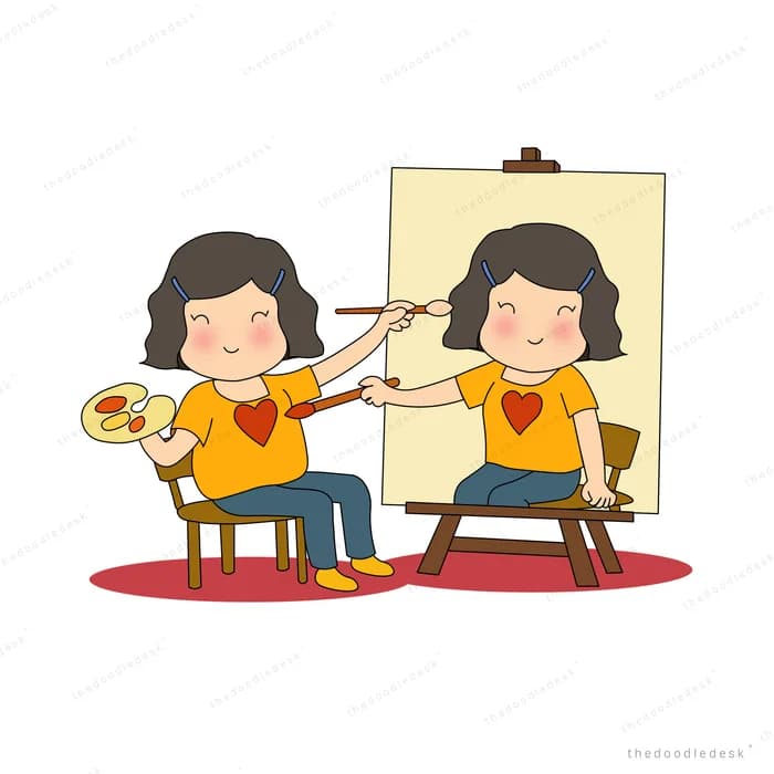 Two children seated at easels painting portraits of each other