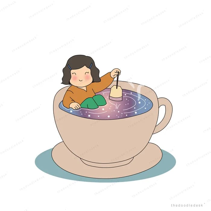 Girl lounging inside a giant teacup filled with water like a bath