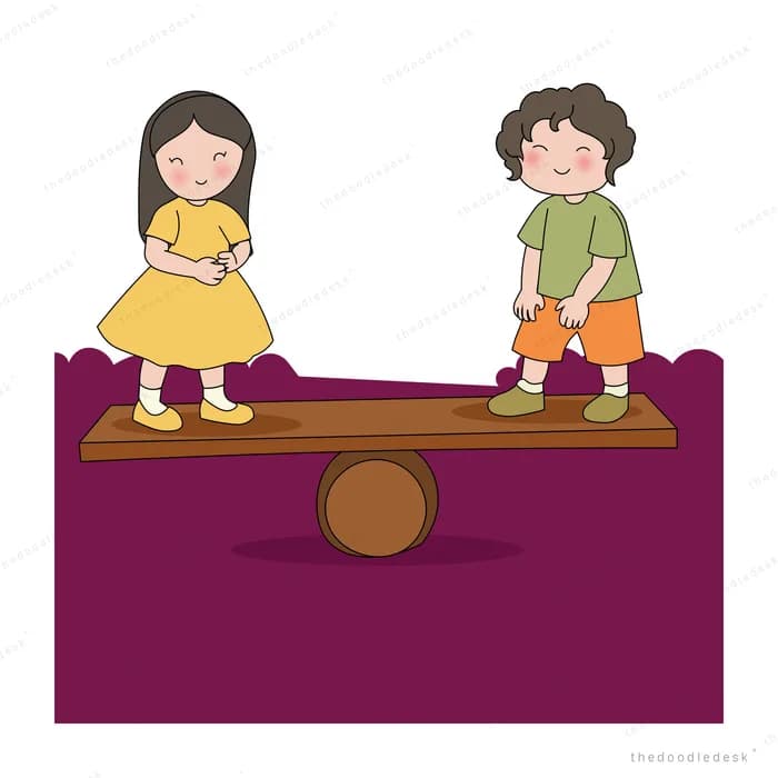 Two children painting a see-saw purple together