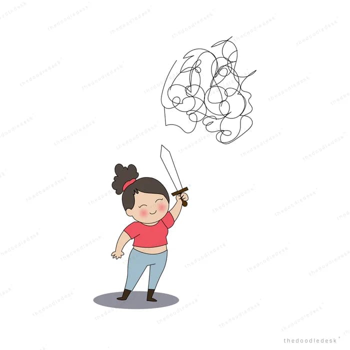 Boy holding up a black ink blot shaped like a leaping creature