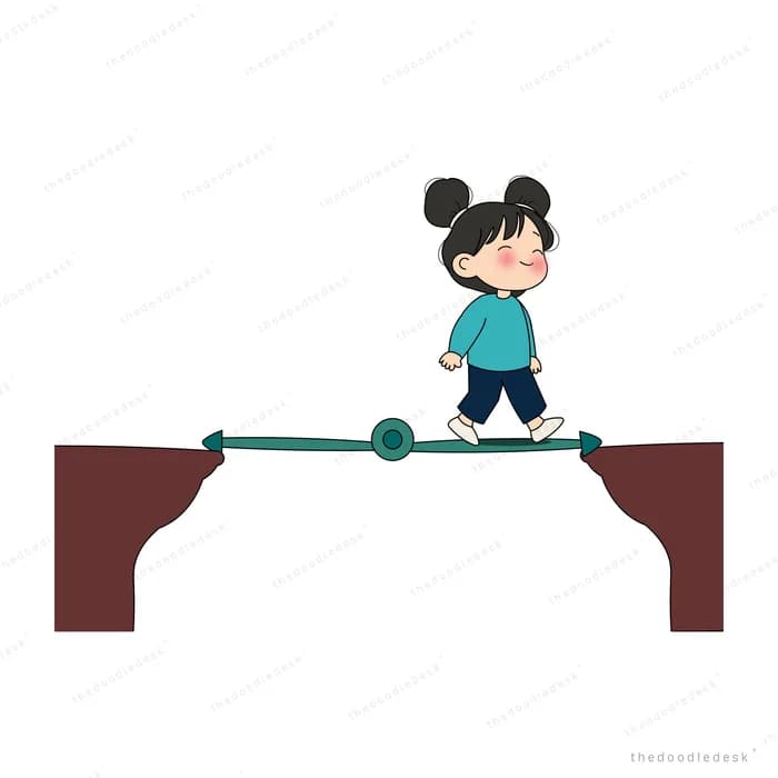 Girl riding a kick scooter along a thin line