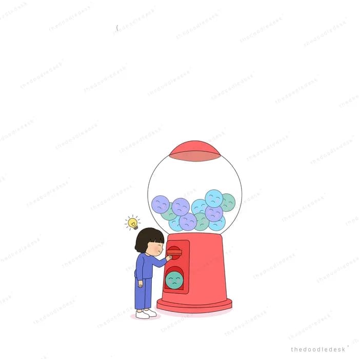 Small girl standing beside a tall red gumball machine