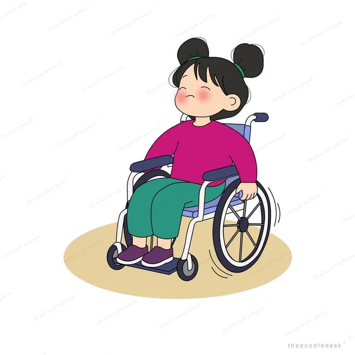 Girl sitting in a wheelchair with her hands on the wheel rim