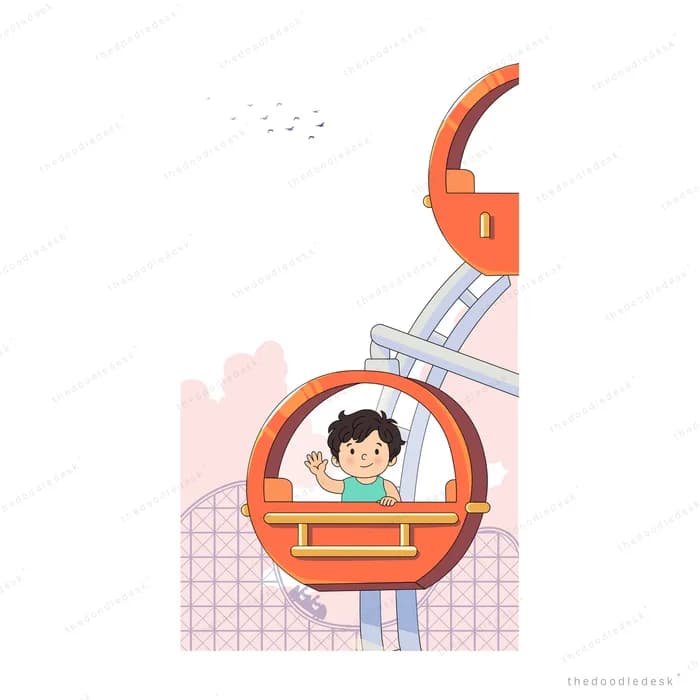 Boy sitting inside a round orange playground climbing frame