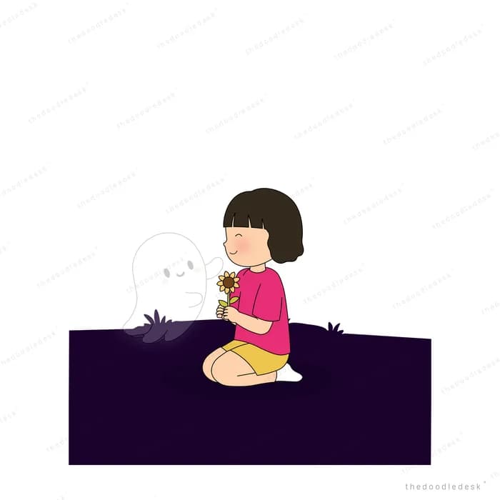 Girl kneeling on a dark purple mat cupping something in her hands