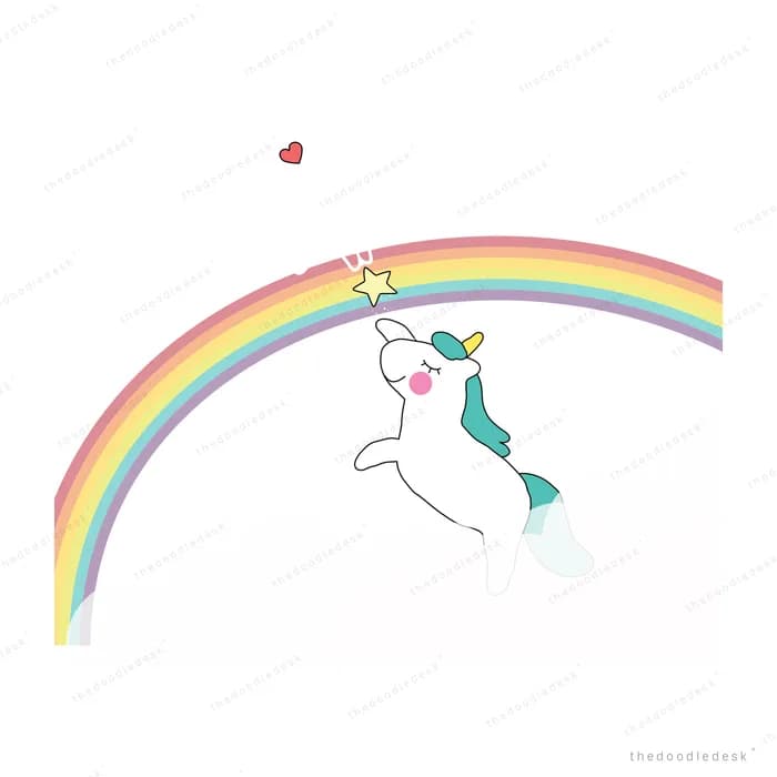 Child sliding down a big yellow crescent leaving a rainbow trail behind