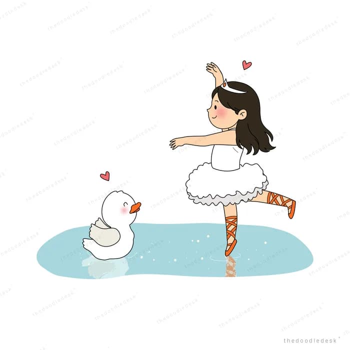 Girl mid-leap over a puddle with her arms flung out and a heart above