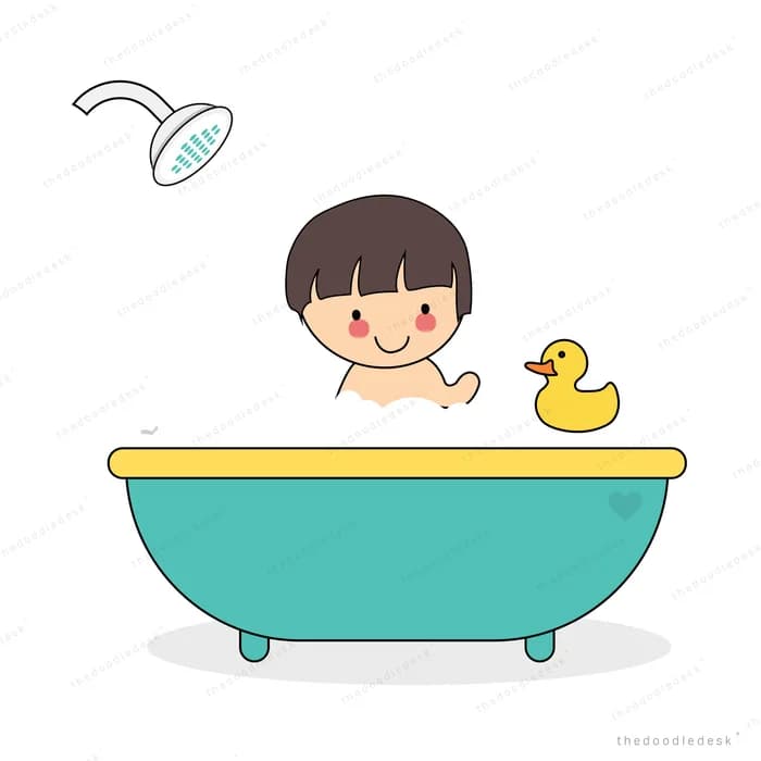 Child in a bathtub with a rubber duck