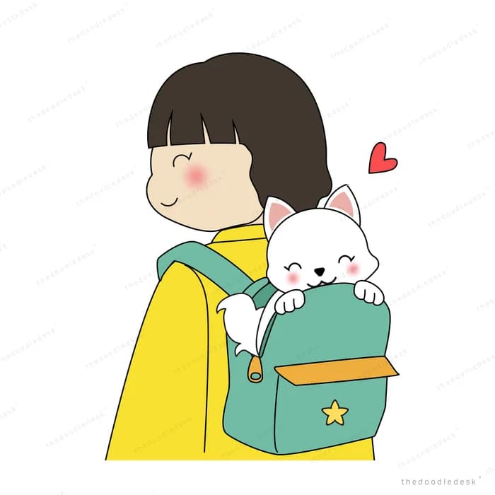 Girl carrying a cat in her backpack