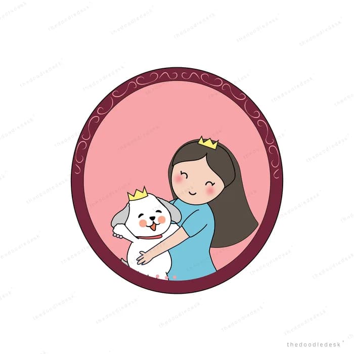 Woman holding her cat inside a decorative pink oval