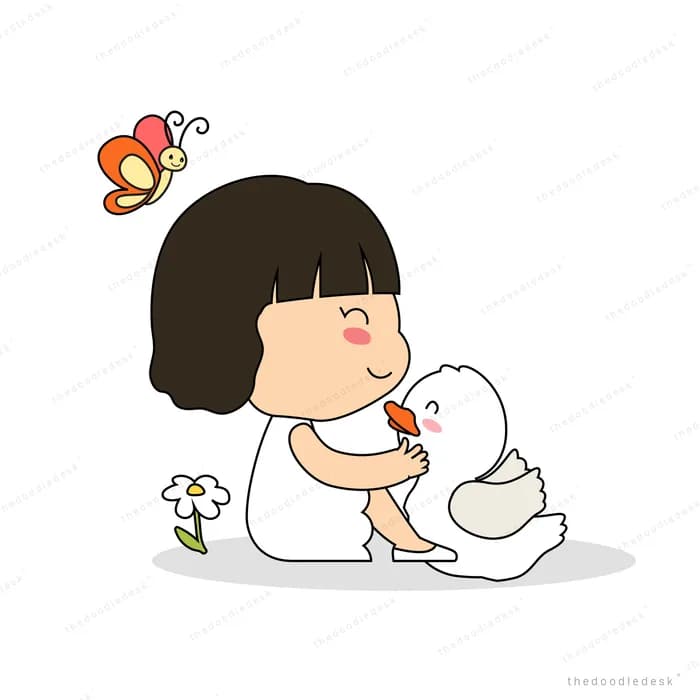Girl hugging her dog while a bee flies past
