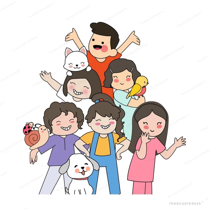 Large extended family group with dogs