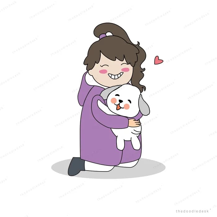 Woman kneeling and cradling her dog with a heart