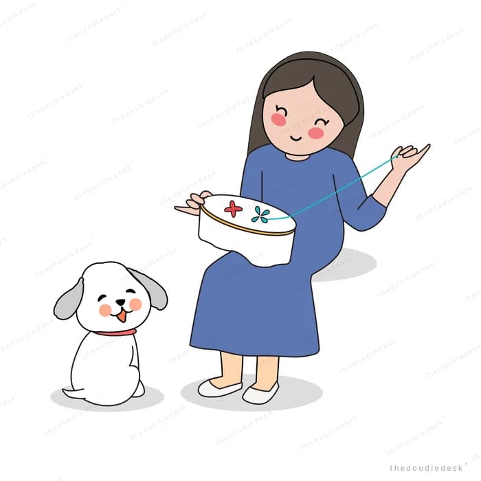 Woman carrying a first aid bowl beside her dog