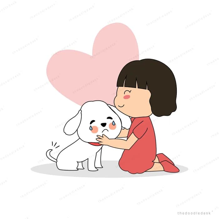 Girl kissing her dog inside a pink heart
