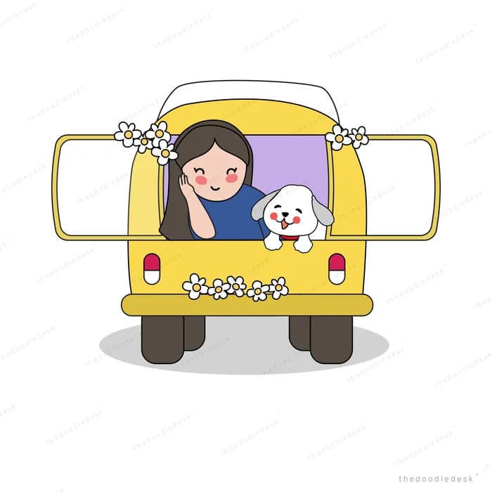 Couple and dog in a decorated wedding car