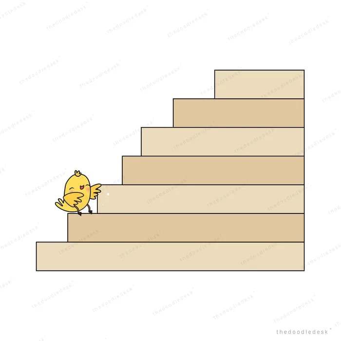 Girl sitting on tall steps with a chick above
