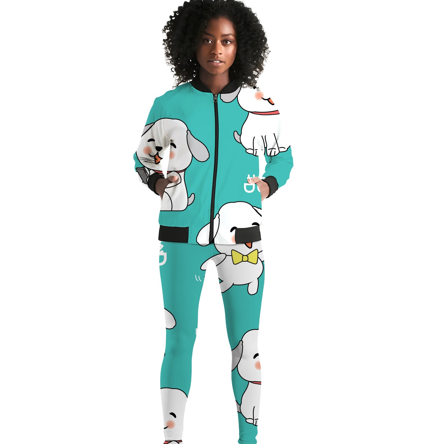 Happy Fudge Dog  - Coords Set for Women - Bomber Jacket with Leggings