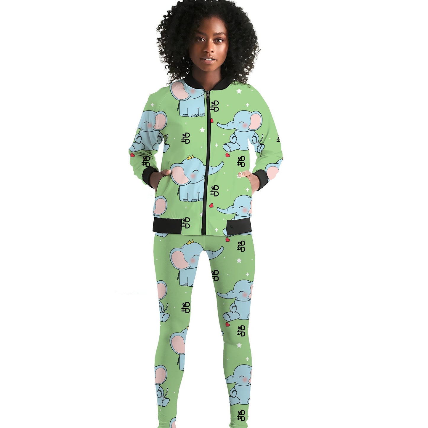 Happy Elephants Moods  - Coords Set for Women - Bomber Jacket with Leggings